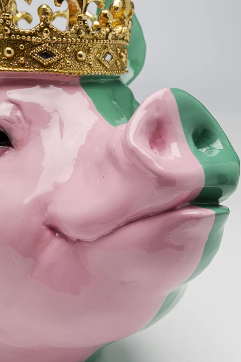 Figurki Dekoracyjne-KARE Design Figurka Dekoracyjna świnia Różowo-zielona Ze Złotą Koroną 34x28 Cm