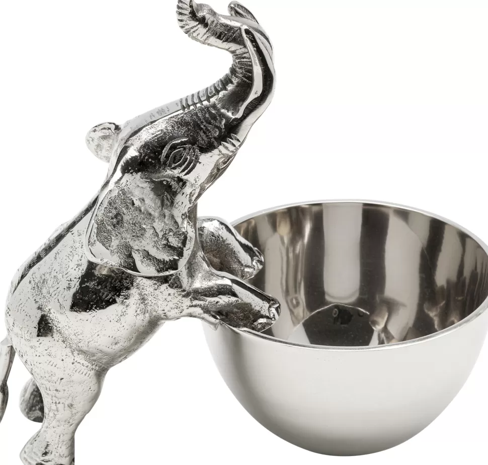 Figurki Dekoracyjne-KARE Design Figurka Dekoracyjna Z Miseczką Słonik Srebrny 20x20 Cm
