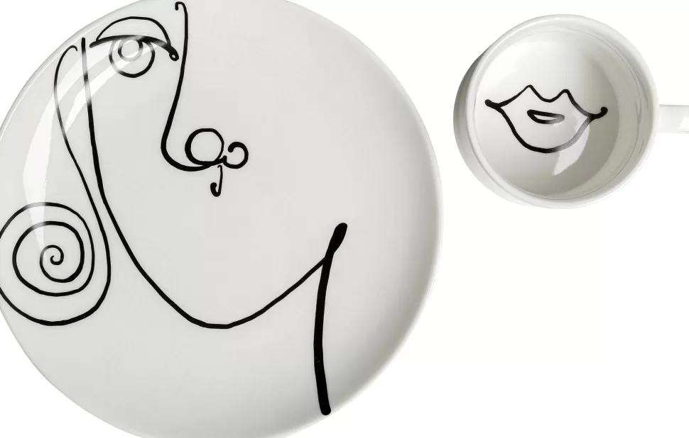 Zastawa Stołowa | Filiżanki-KARE Design Filiżanka Ze Spodkiem Biała #2 Wzory Czarne 160 Ml