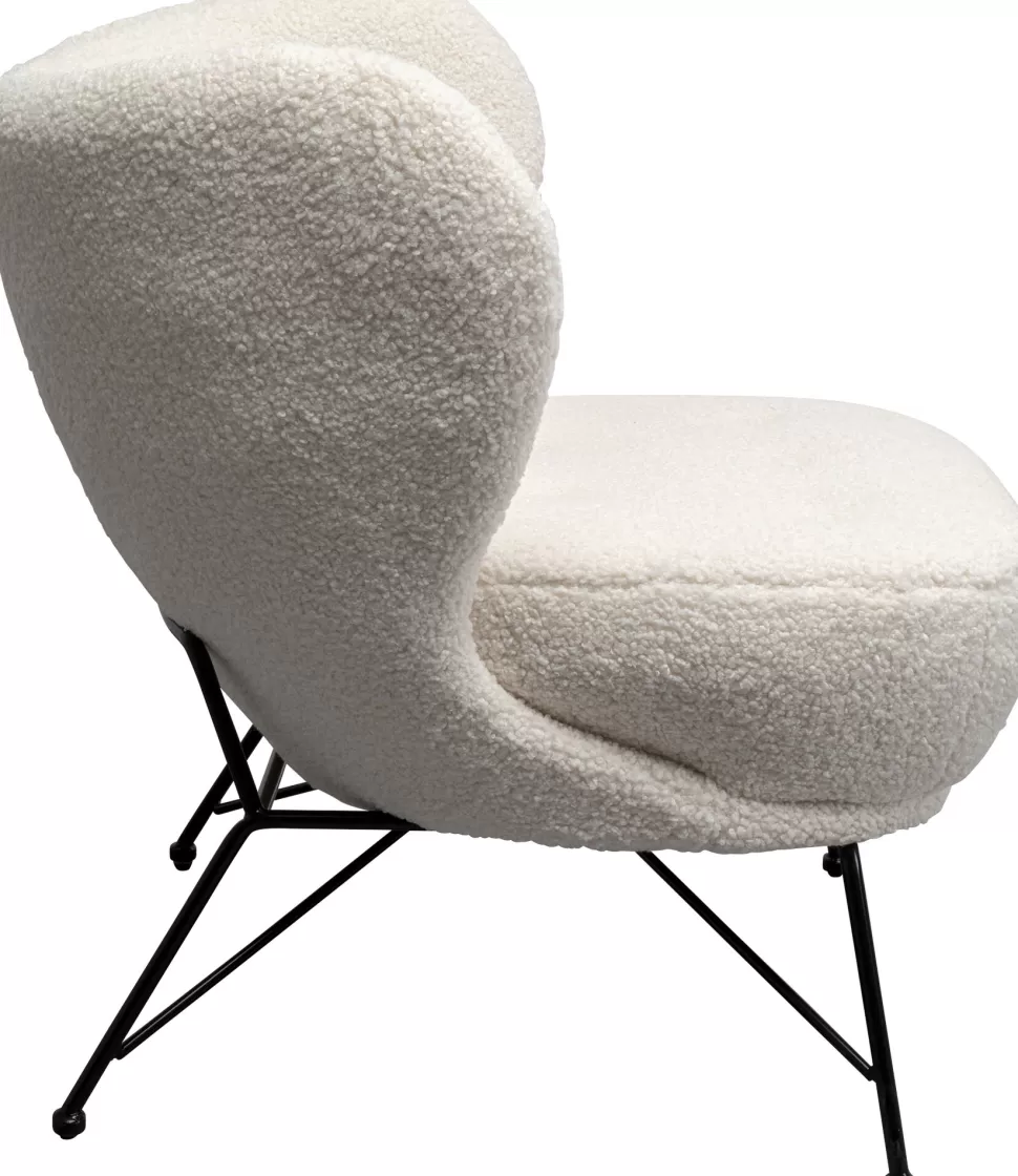 Fotele-KARE Design Fotel Do Salonu Biały Boucle Nogi Czarne Stalowe 80x83 Cm