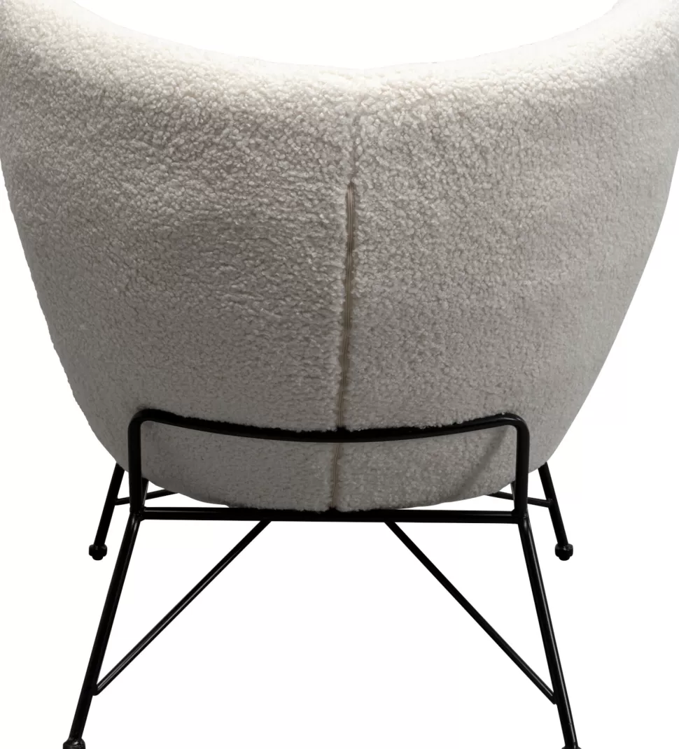 Fotele-KARE Design Fotel Do Salonu Biały Boucle Nogi Czarne Stalowe 80x83 Cm