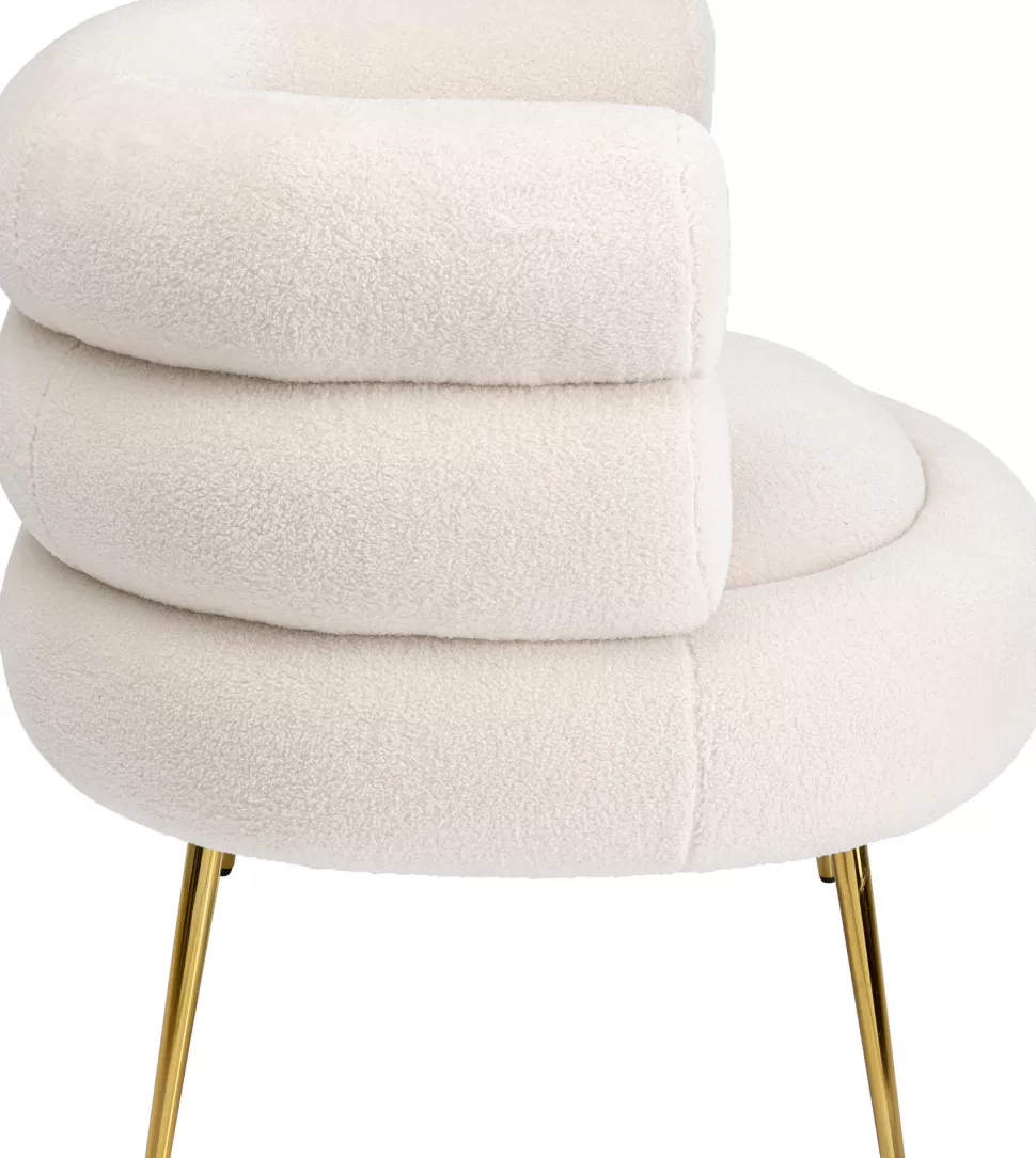 Fotele-KARE Design Fotel Do Salonu Nowoczesny Tkanina Pluszowa Biała Nogi Złote 74x78 Cm