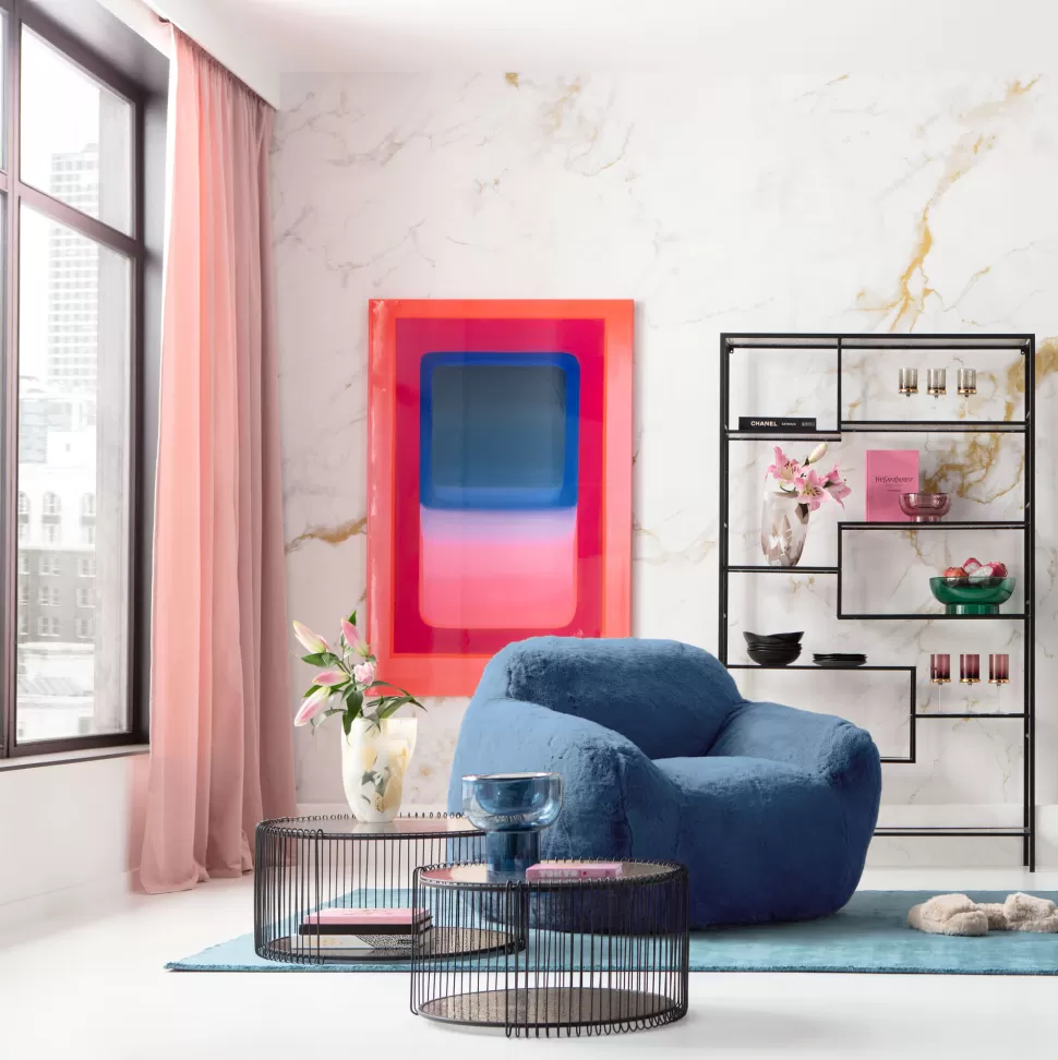 Fotele-KARE Design Fotel Duży Niebieski Tkanina Futrzana 105 Cm