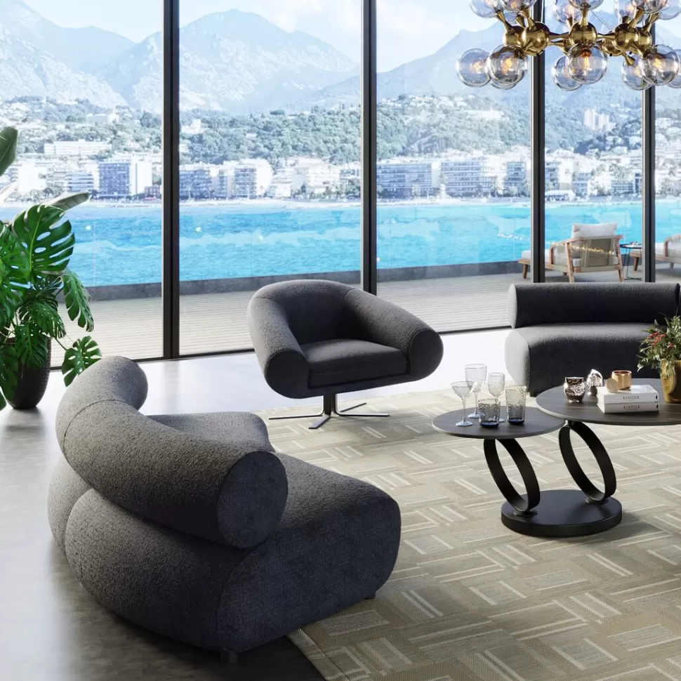Fotele-KARE Design Fotel Duży Obrotowy Tapicerka Szaroniebieska Nogi Czarne 82x95 Cm