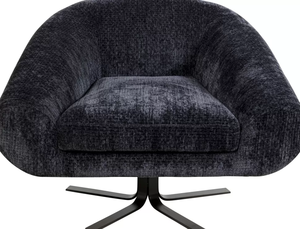 Fotele-KARE Design Fotel Duży Obrotowy Tapicerka Szaroniebieska Nogi Czarne 82x95 Cm