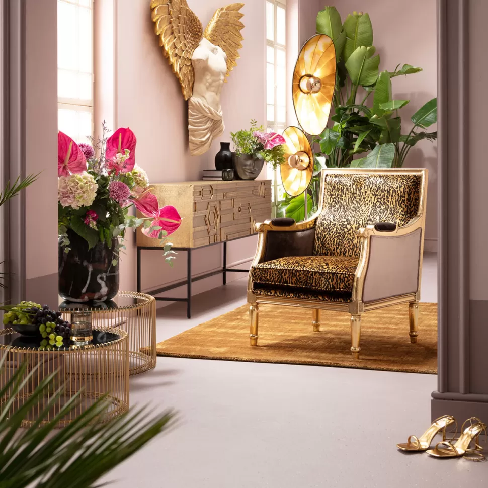 Fotele-KARE Design Fotel Glamour Do Salonu Panterka Rama Złota 70x98 Cm