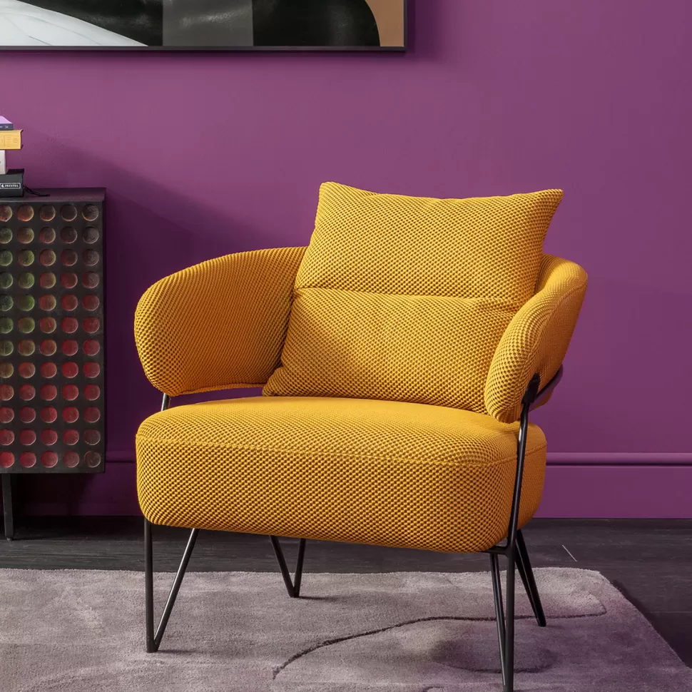 Fotele-KARE Design Fotel Nowoczesny Do Salonu żółty Nogi Stalowe Czarne 78x71 Cm
