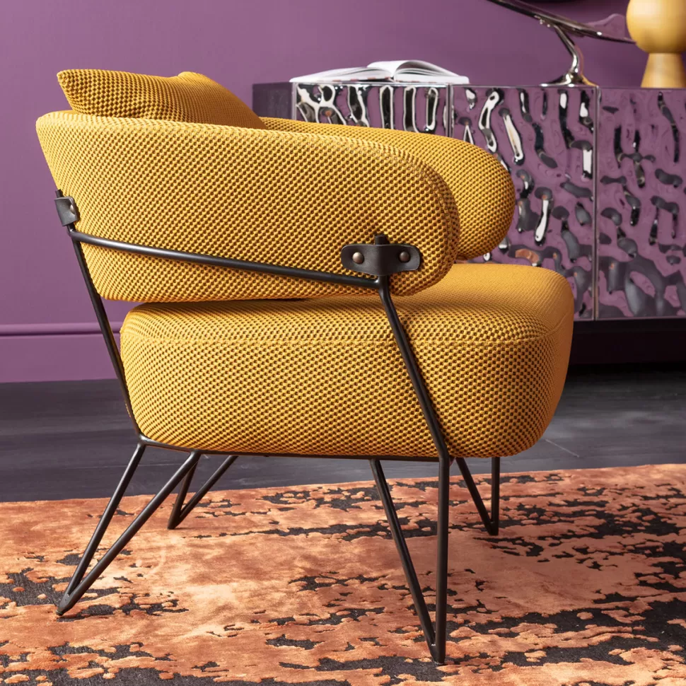 Fotele-KARE Design Fotel Nowoczesny Do Salonu żółty Nogi Stalowe Czarne 78x71 Cm