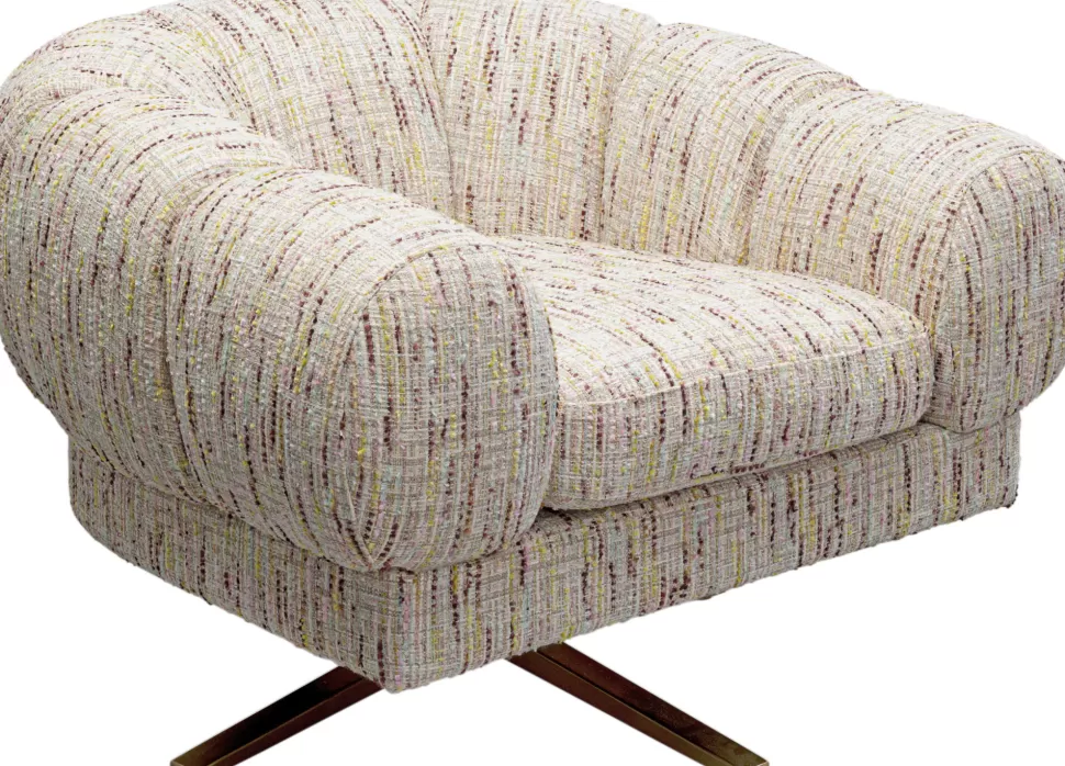 Fotele-KARE Design Fotel Obrotowy Beżowy Nogi Złote Stalowe 95x68 Cm