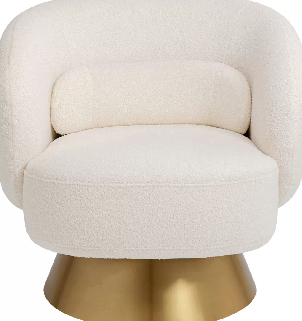 Fotele-KARE Design Fotel Obrotowy Biały Tkanina Boucle Podstawa Złota 78x75 Cm