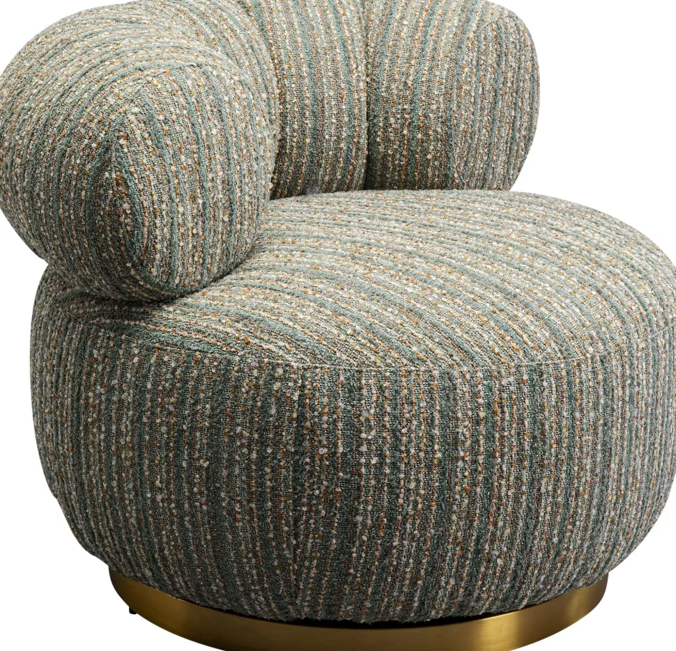 Fotele-KARE Design Fotel Obrotowy Boucle Niebieskie Paski Podstawa Złota 95x70 Cm