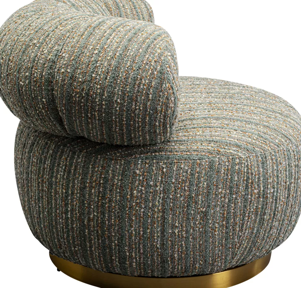 Fotele-KARE Design Fotel Obrotowy Boucle Niebieskie Paski Podstawa Złota 95x70 Cm