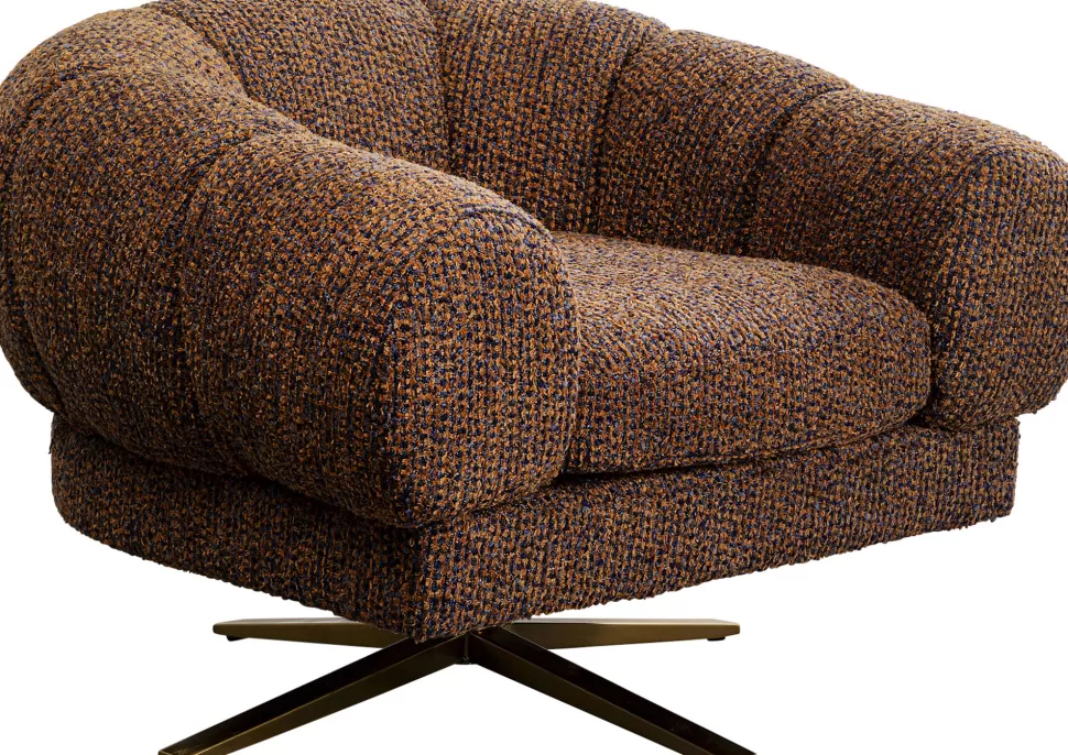 Fotele-KARE Design Fotel Obrotowy Brązowy Nogi Złote Stalowe 95x68 Cm