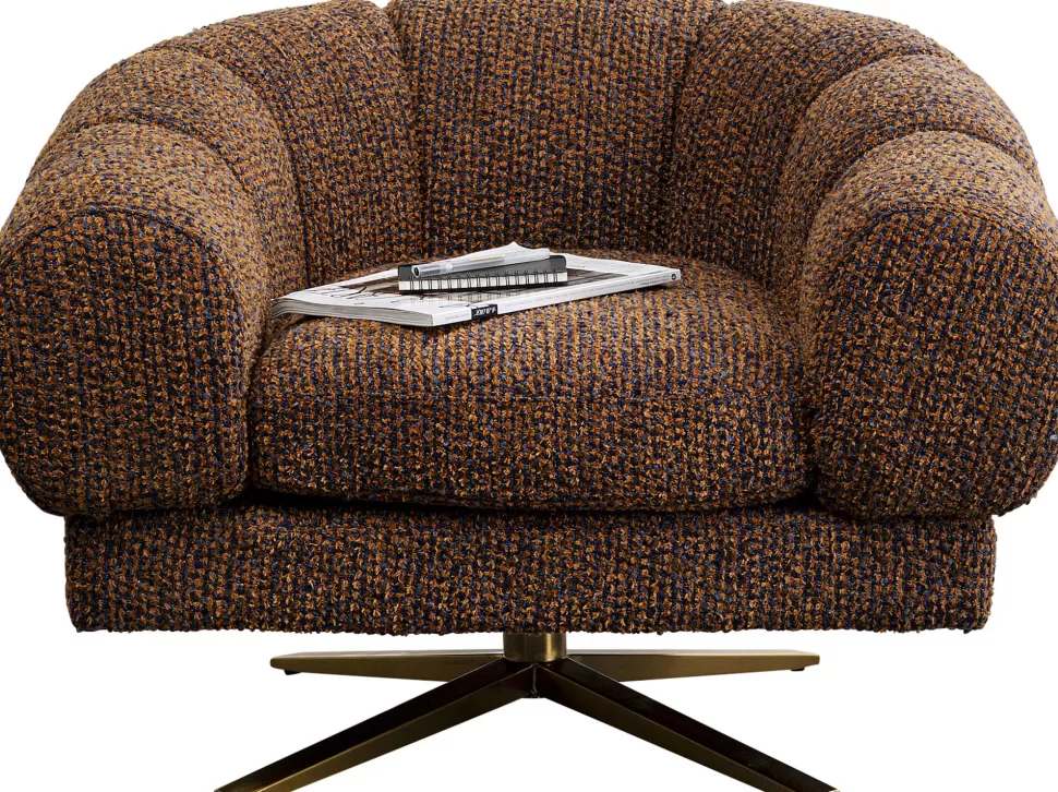 Fotele-KARE Design Fotel Obrotowy Brązowy Nogi Złote Stalowe 95x68 Cm