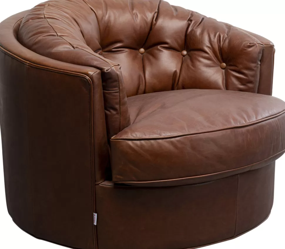Fotele-KARE Design Fotel Obrotowy Brązowy Pikowany Skóra Semianilinowa 90x71 Cm