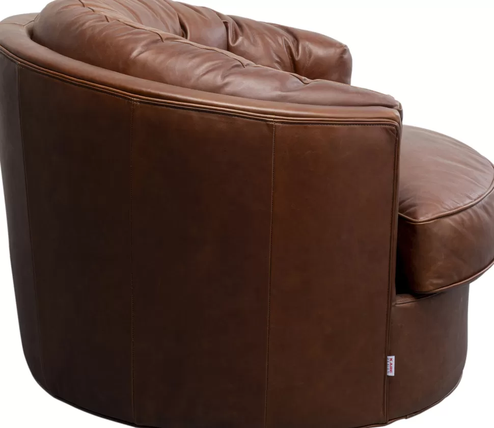 Fotele-KARE Design Fotel Obrotowy Brązowy Pikowany Skóra Semianilinowa 90x71 Cm