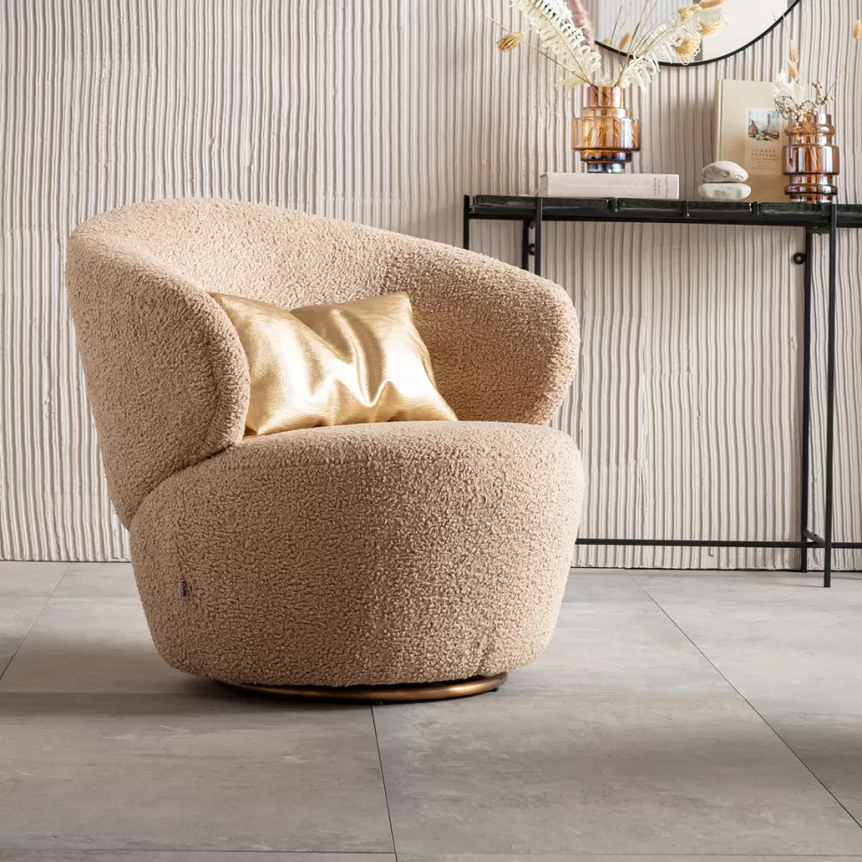 Fotele-KARE Design Fotel Obrotowy Carella 82x75 Cm Beżowy