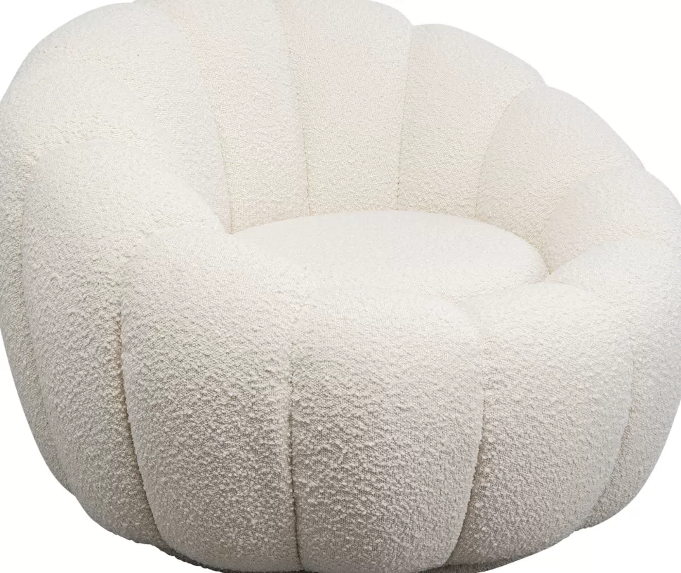 Fotele-KARE Design Fotel Obrotowy Do Salonu Biały Tkanina Boucle 94x66 Cm