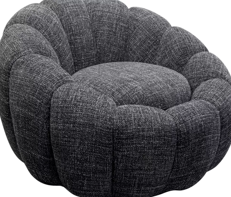 Fotele-KARE Design Fotel Obrotowy Do Salonu Tkanina Melanżowa Czarna 94x66 Cm