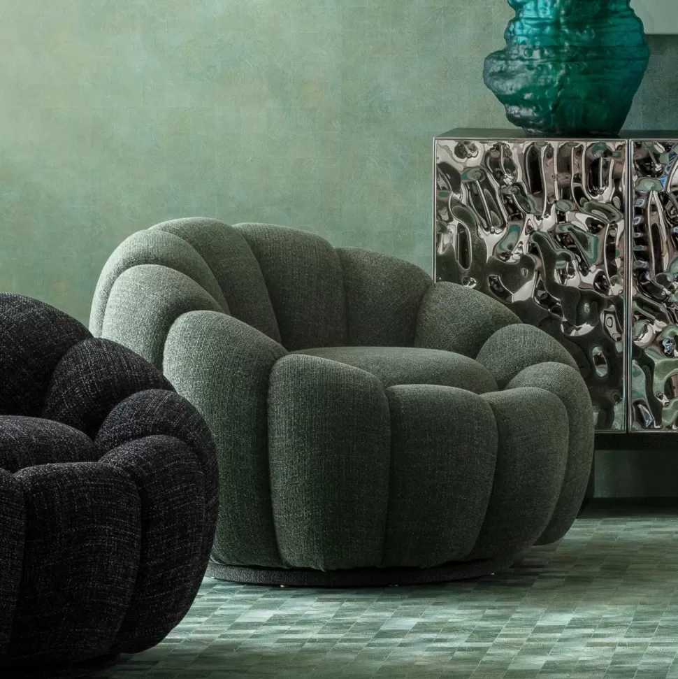 Fotele-KARE Design Fotel Obrotowy Do Salonu Tkanina Melanżowa Zielona 94x66 Cm