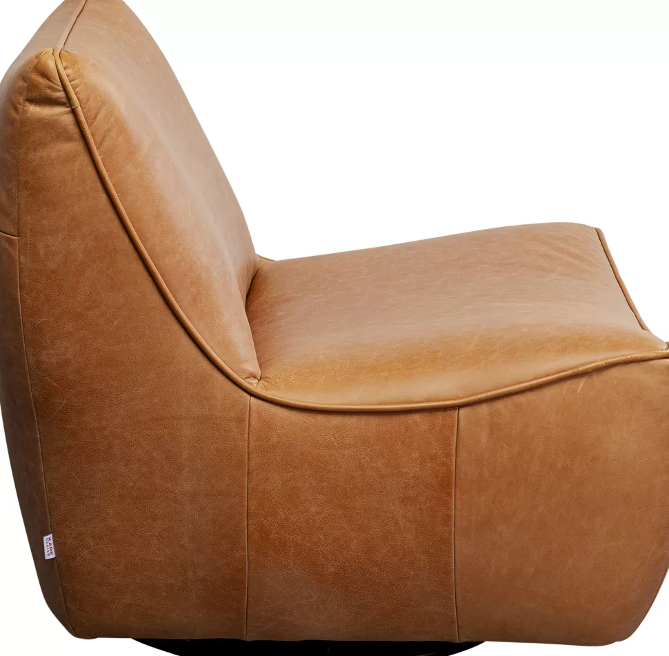 Fotele-KARE Design Fotel Obrotowy Ekskluzywny Brązowy Skóra Naturalna 91x85 Cm