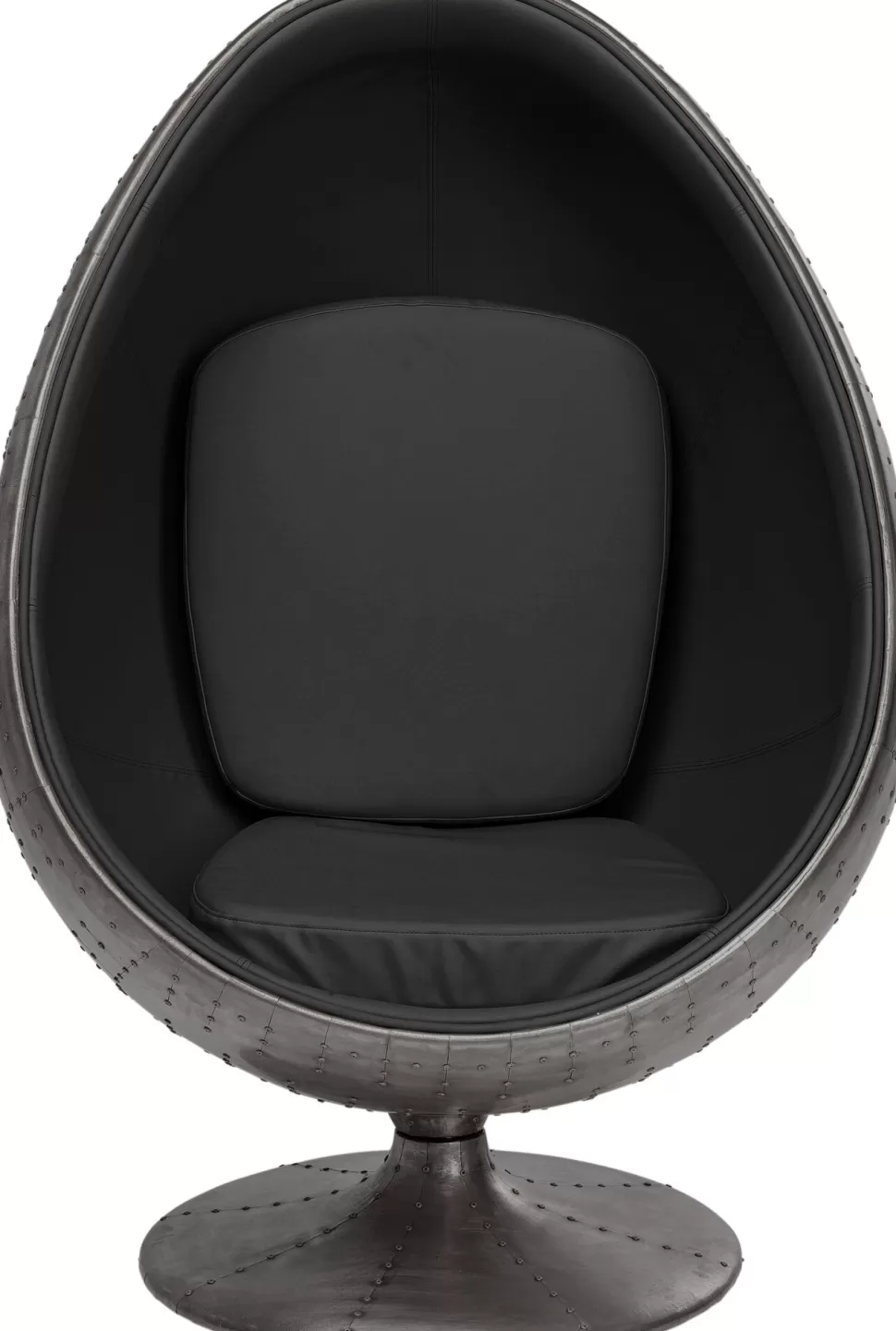 Fotele-KARE Design Fotel Obrotowy Jajo Aluminium Kolor Gunmetal I Czarna Tapicerka 96x136 Cm