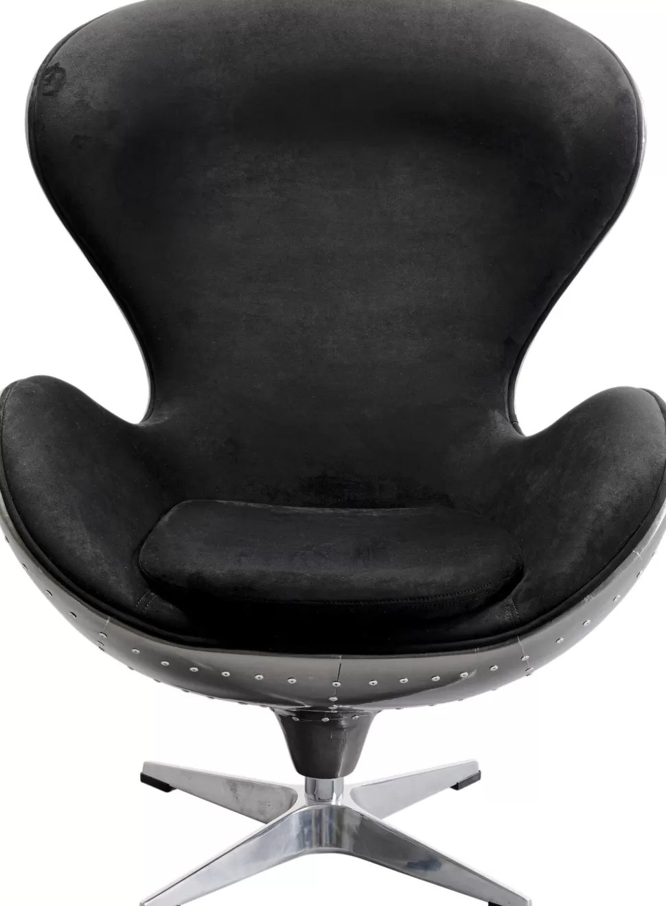 Fotele-KARE Design Fotel Obrotowy Loft Aluminium Kolor Gunmetal I Czarna Tapicerka 82x106 Cm