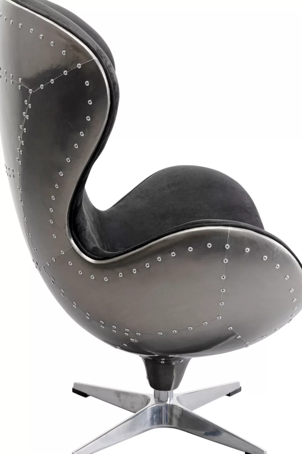 Fotele-KARE Design Fotel Obrotowy Loft Aluminium Kolor Gunmetal I Czarna Tapicerka 82x106 Cm