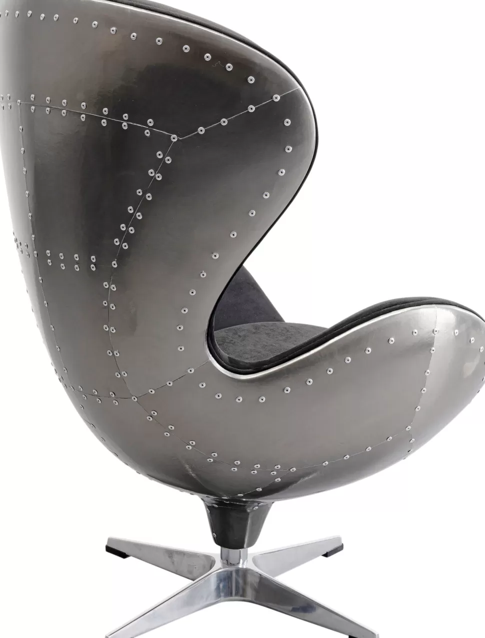 Fotele-KARE Design Fotel Obrotowy Loft Aluminium Kolor Gunmetal I Czarna Tapicerka 82x106 Cm
