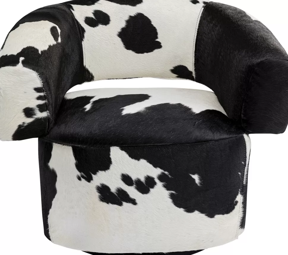 Fotele-KARE Design Fotel Obrotowy Maye Cow 76x86 Cm Skóra Naturalna