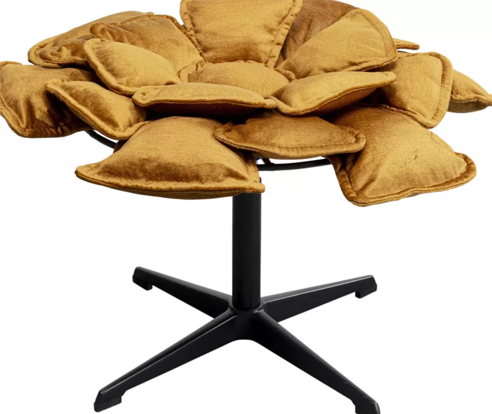 Fotele-KARE Design Fotel Obrotowy Musztardowy Z Podnóżkiem Podstawa Czarna Stalowa 82x80 Cm