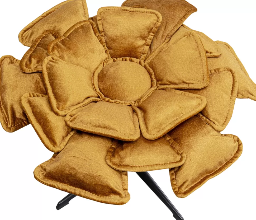 Fotele-KARE Design Fotel Obrotowy Musztardowy Z Podnóżkiem Podstawa Czarna Stalowa 82x80 Cm