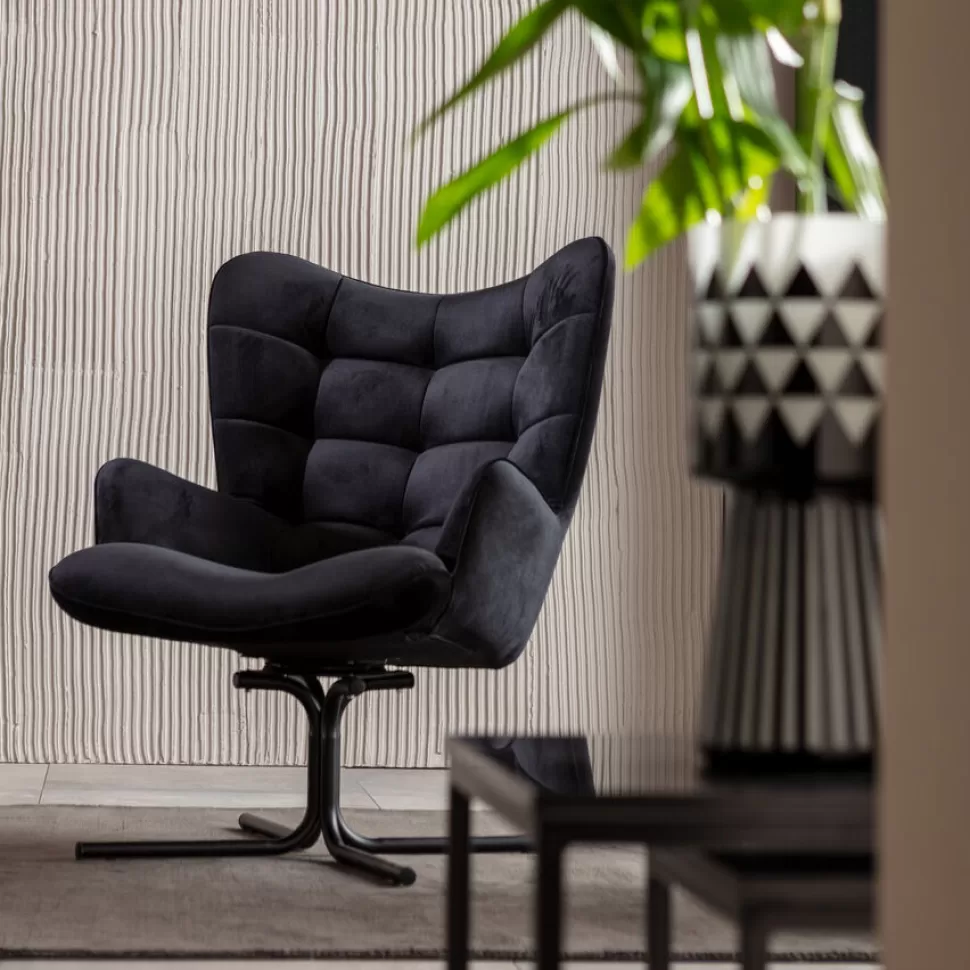 Fotele-KARE Design Fotel Obrotowy Oscar Velvet 82x95 Cm Czarny