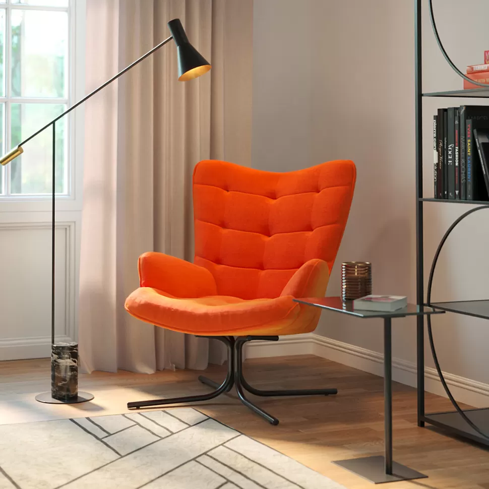 Fotele-KARE Design Fotel Obrotowy Oscar Velvet 82x95 Cm Pomarańczowy