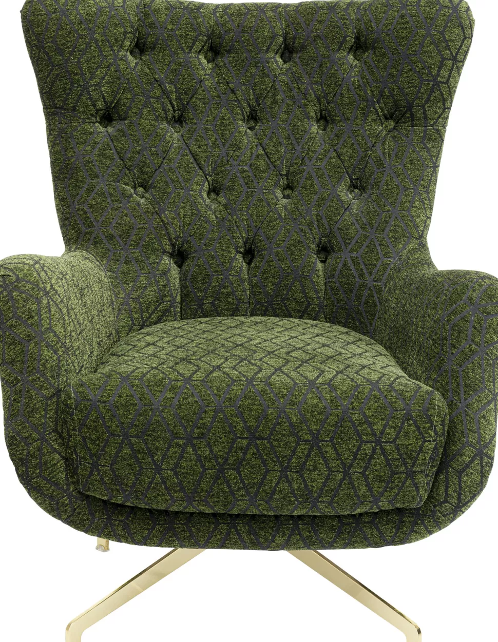 Fotele-KARE Design Fotel Obrotowy Pikowany Zielony Nogi Złote 80x90 Cm