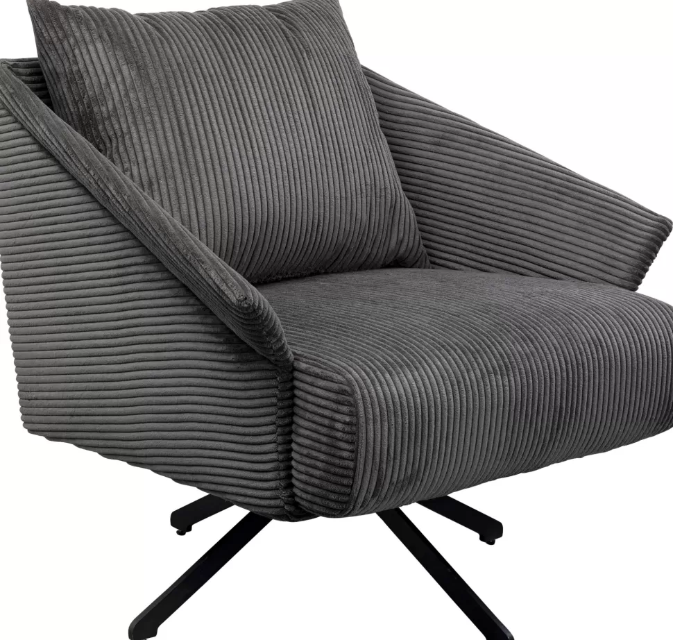 Fotele-KARE Design Fotel Obrotowy Szary Z Czarnymi Stalowymi Nogami 84x71 Cm