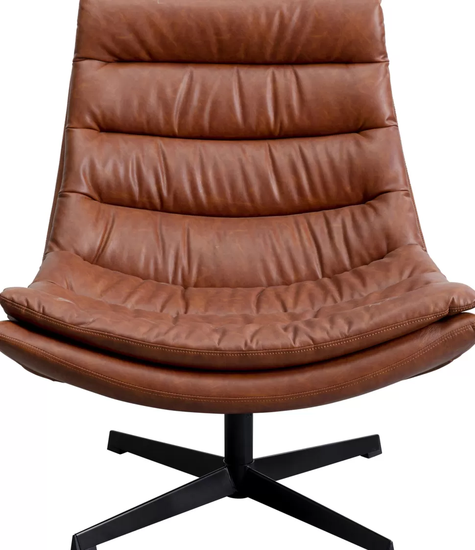 Fotele-KARE Design Fotel Obrotowy Tapicerowany Brązowa Ekoskóra Nogi Czarne Stalowe 75x87 Cm