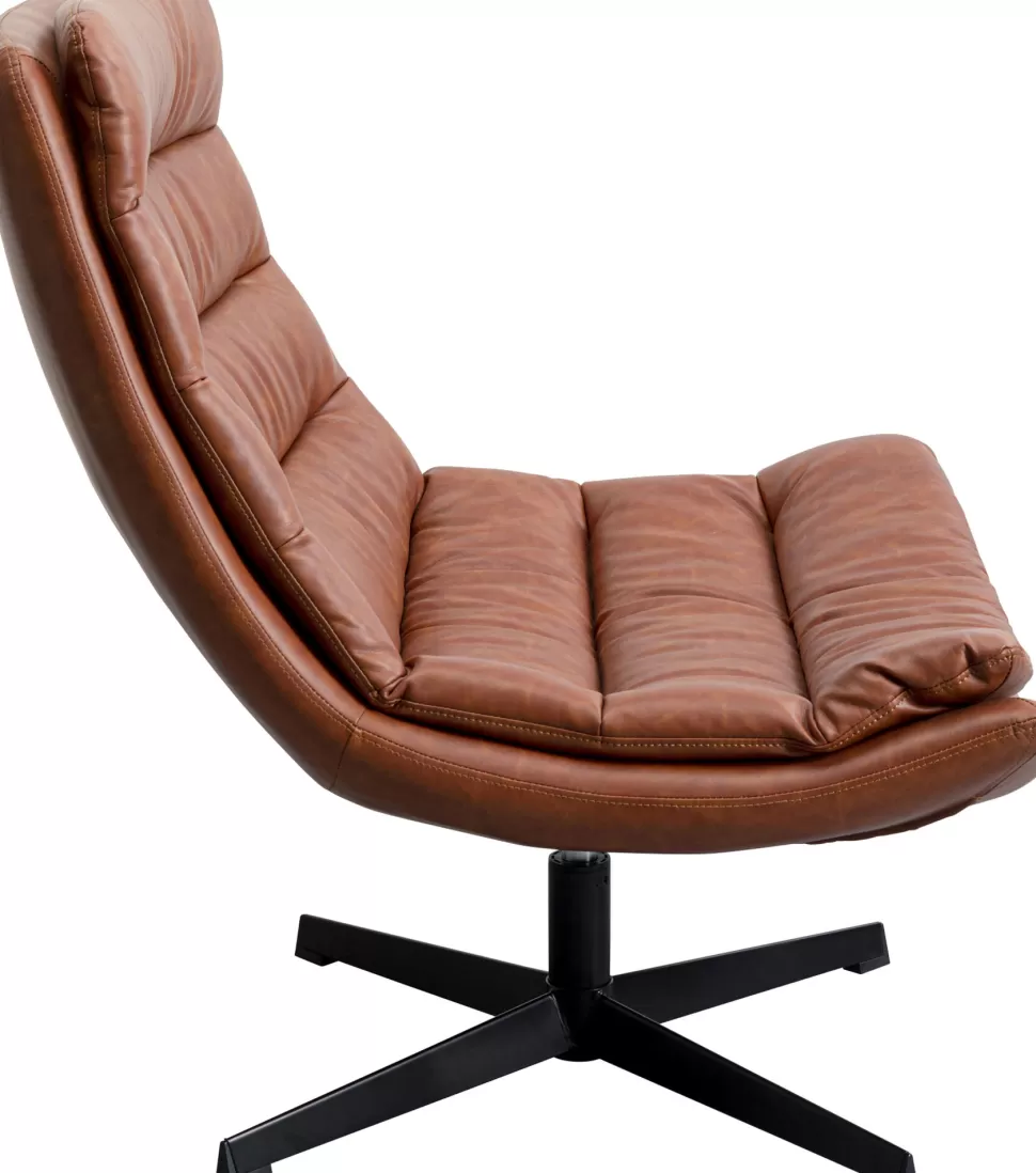 Fotele-KARE Design Fotel Obrotowy Tapicerowany Brązowa Ekoskóra Nogi Czarne Stalowe 75x87 Cm