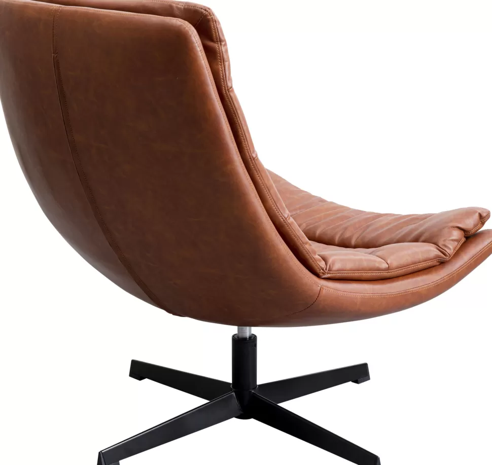 Fotele-KARE Design Fotel Obrotowy Tapicerowany Brązowa Ekoskóra Nogi Czarne Stalowe 75x87 Cm