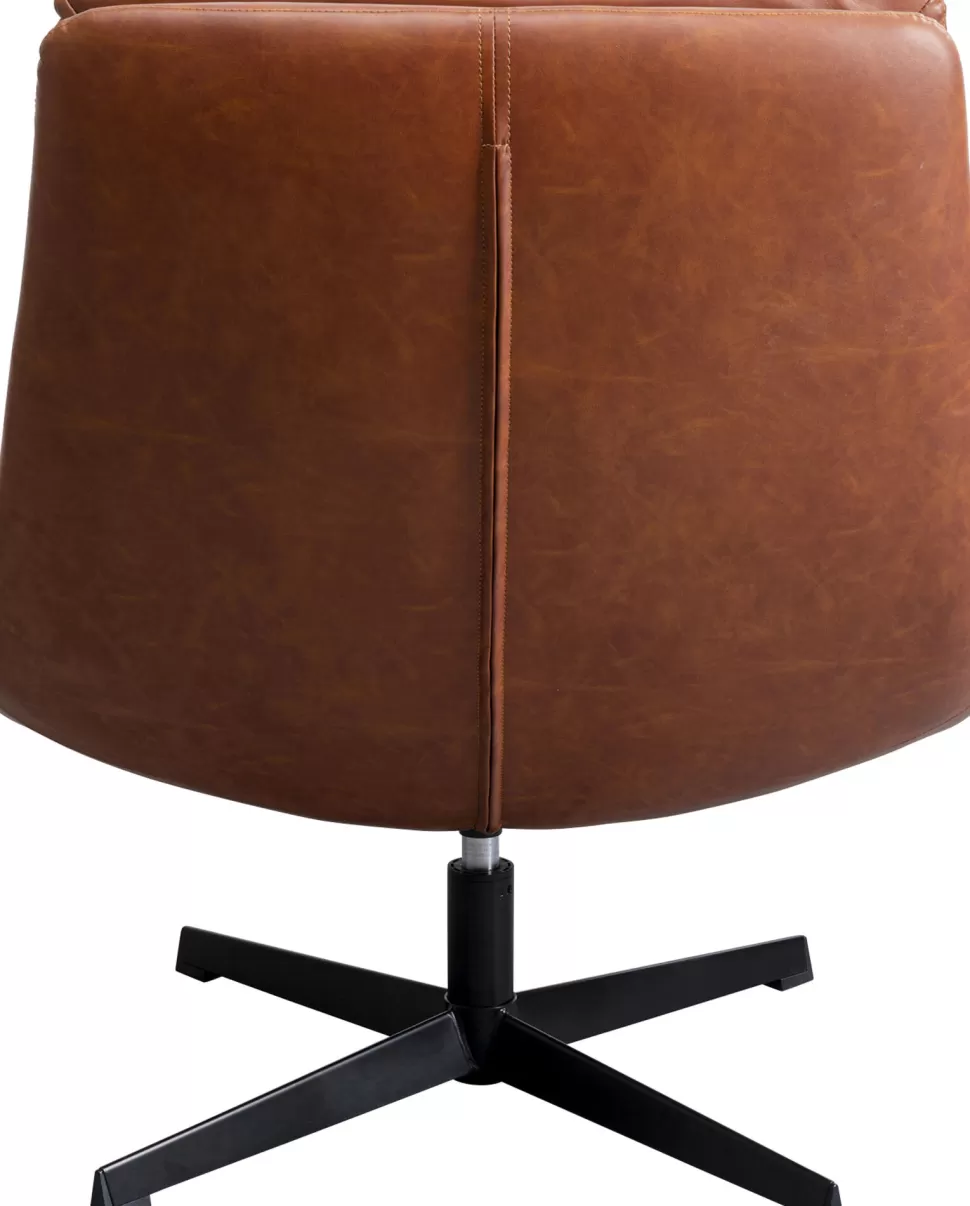 Fotele-KARE Design Fotel Obrotowy Tapicerowany Brązowa Ekoskóra Nogi Czarne Stalowe 75x87 Cm