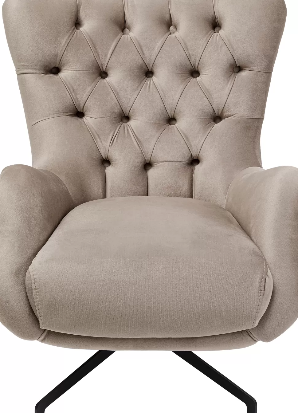 Fotele-KARE Design Fotel Obrotowy Welurowy Pikowany Beżowy Nogi Czarne 78x93 Cm
