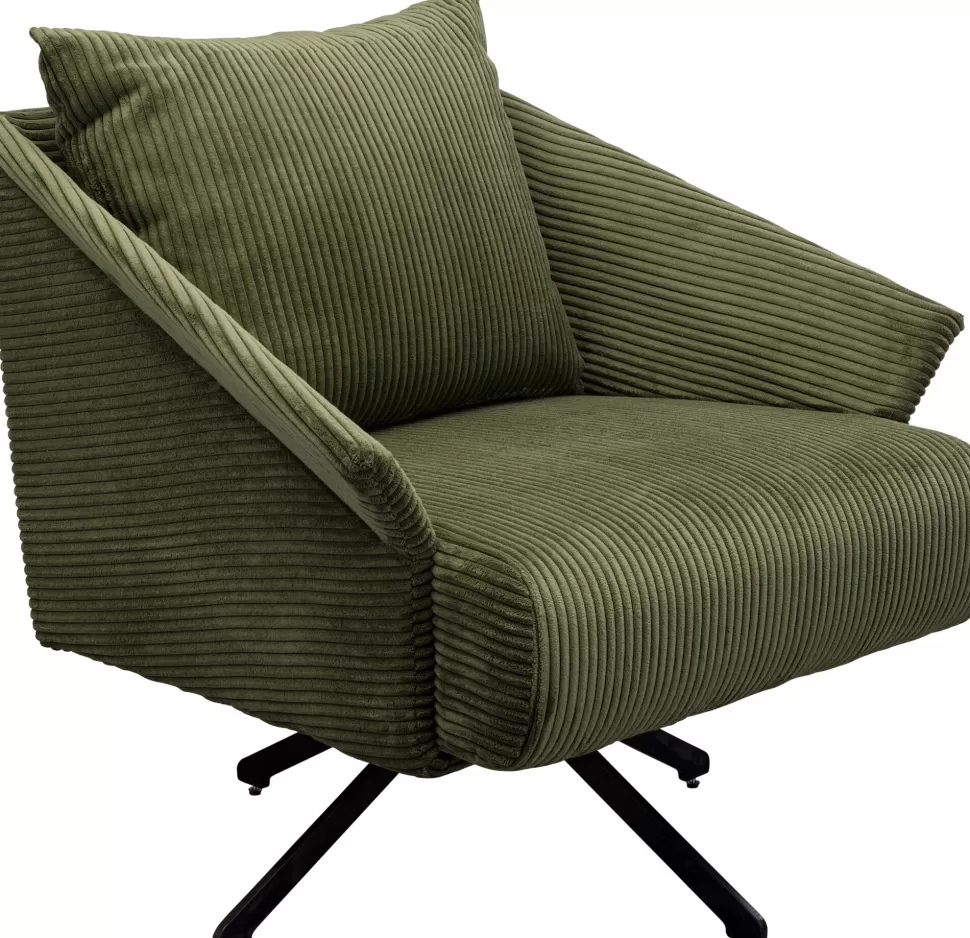 Fotele-KARE Design Fotel Obrotowy Zielony Z Czarnymi Stalowymi Nogami 84x71 Cm