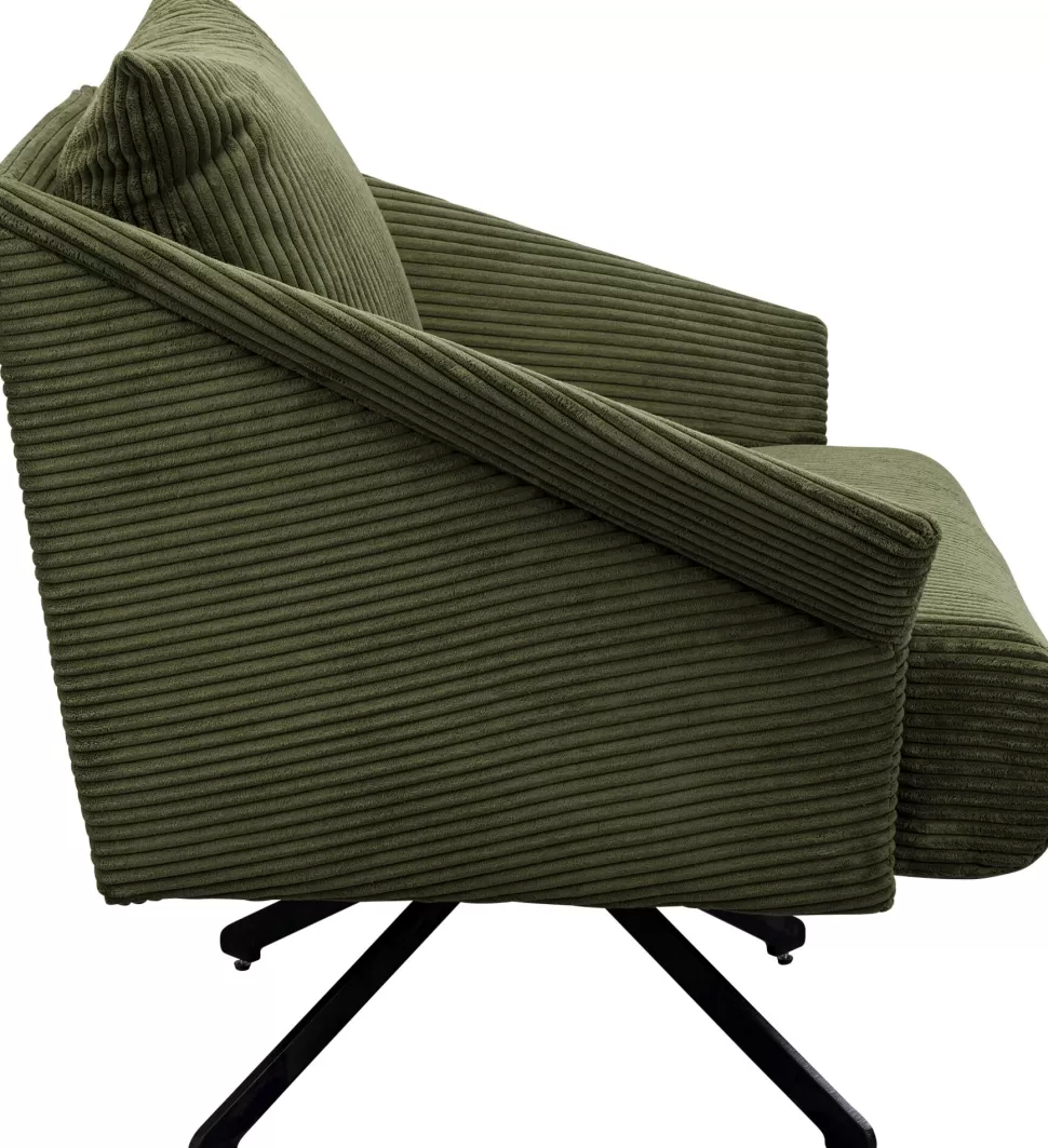 Fotele-KARE Design Fotel Obrotowy Zielony Z Czarnymi Stalowymi Nogami 84x71 Cm
