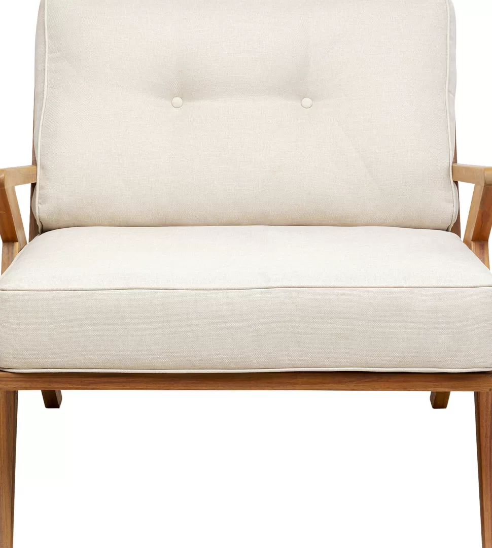 Fotele-KARE Design Fotel Ogrodowy Siedzisko Kremowe 80x74 Cm Nogi Drewno Akacjowe