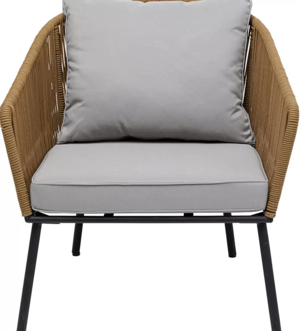 Fotele-KARE Design Fotel Ogrodowy W Kolorze Naturalnym Siedzisko Szare 84x81 Cm Nogi Czarne