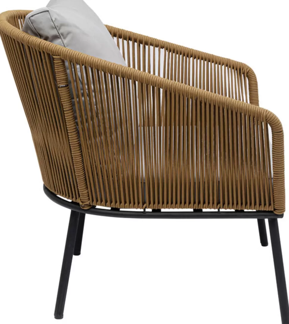 Fotele-KARE Design Fotel Ogrodowy W Kolorze Naturalnym Siedzisko Szare 84x81 Cm Nogi Czarne
