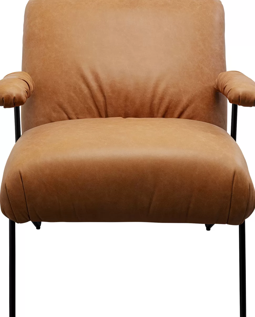Fotele-KARE Design Fotel Skórzany Do Salonu Brązowy Nogi Czarne 81x70 Cm