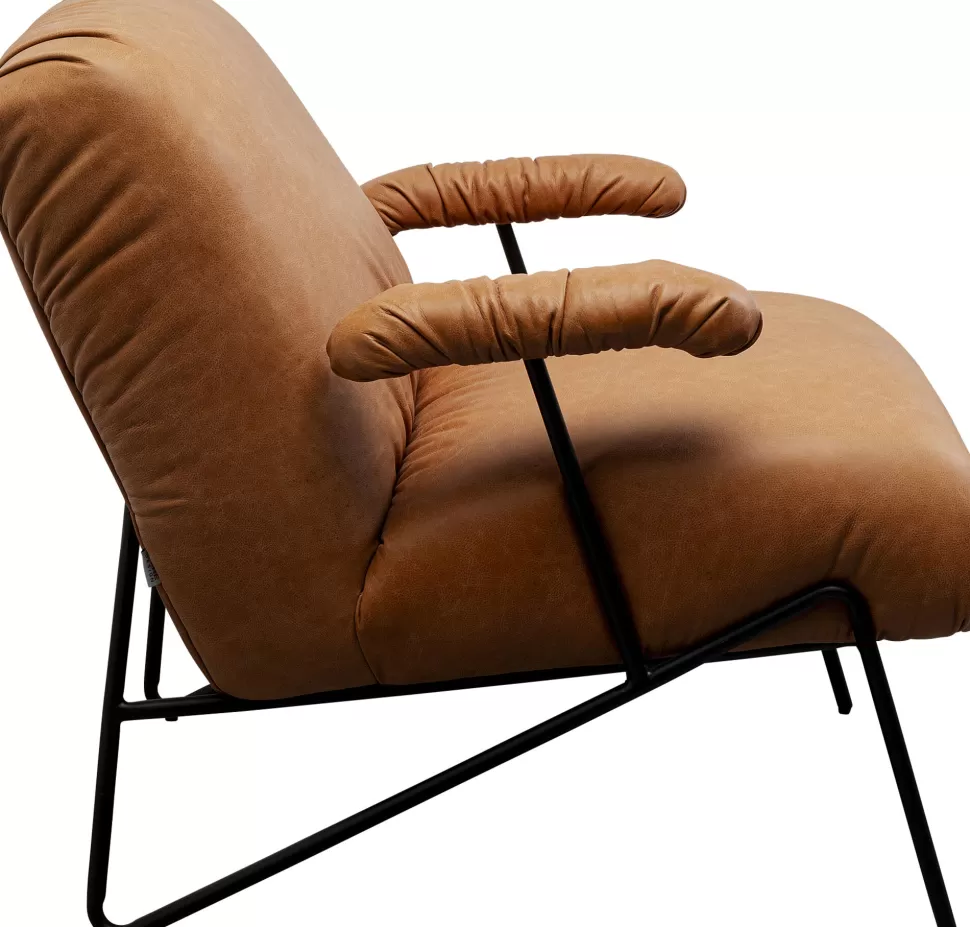Fotele-KARE Design Fotel Skórzany Do Salonu Brązowy Nogi Czarne 81x70 Cm