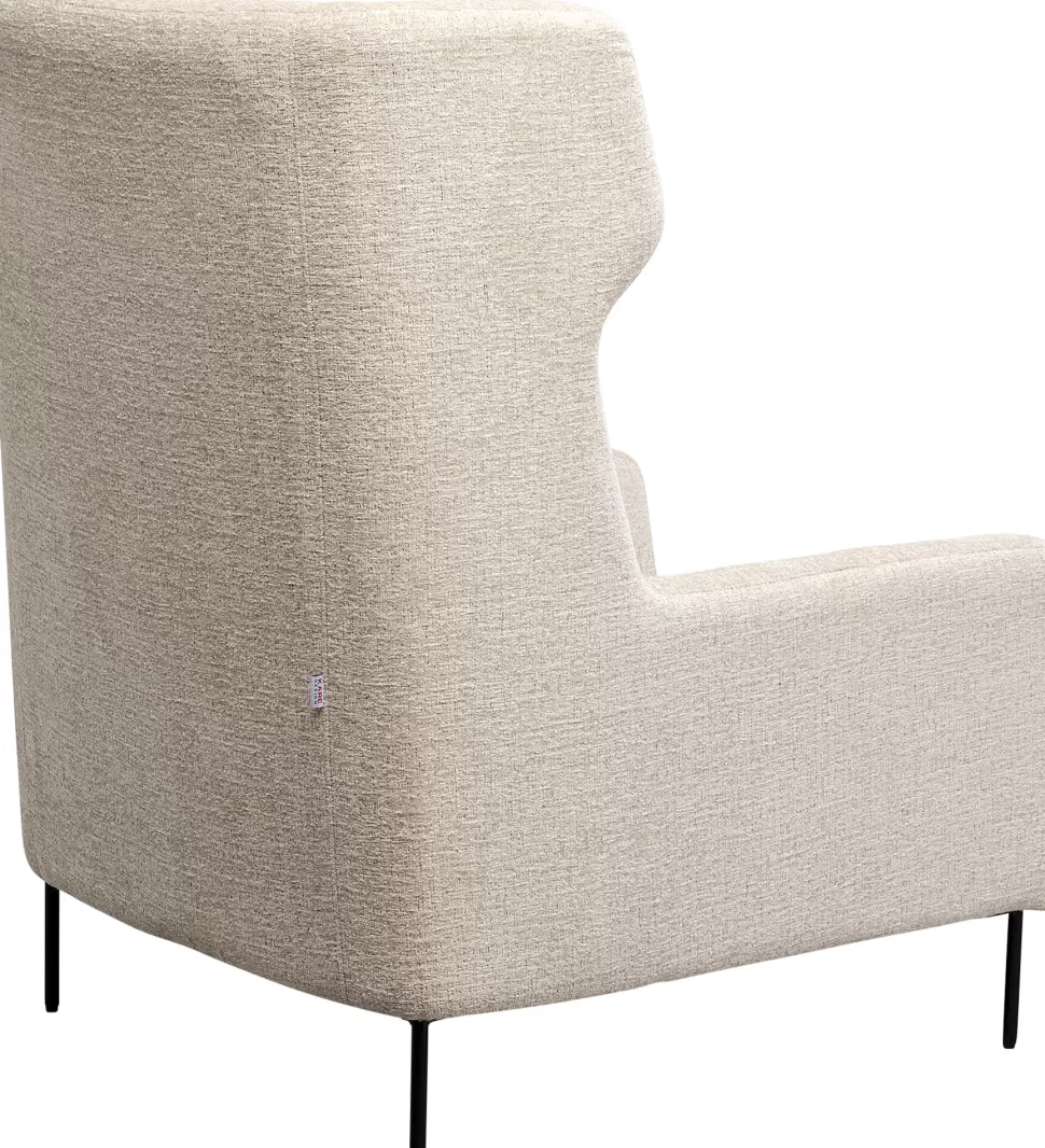 Fotele-KARE Design Fotel Tapicerowany Beżowy Z Podnożkiem Nogi Czarne Stalowe 80x115 Cm