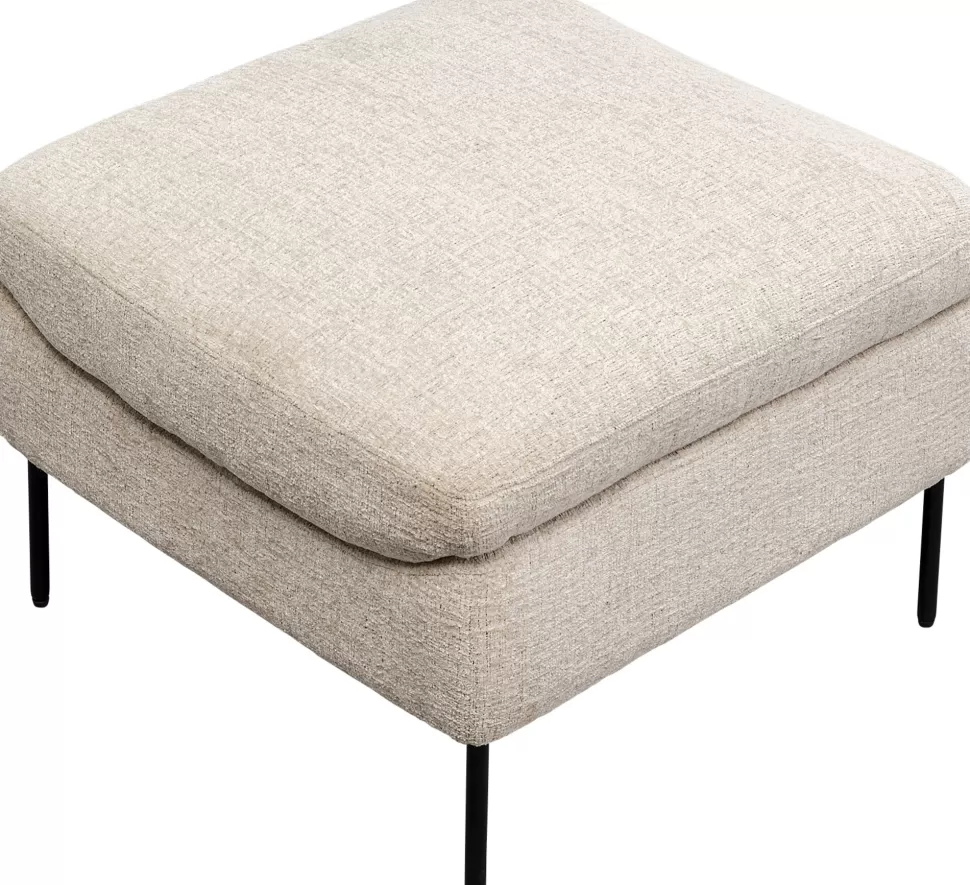 Fotele-KARE Design Fotel Tapicerowany Beżowy Z Podnożkiem Nogi Czarne Stalowe 80x115 Cm
